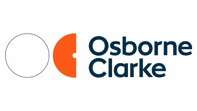 A logo of a white circle next to a stylised, orange letter C, and text that reads Osborne Clarke in blue font on a white background.