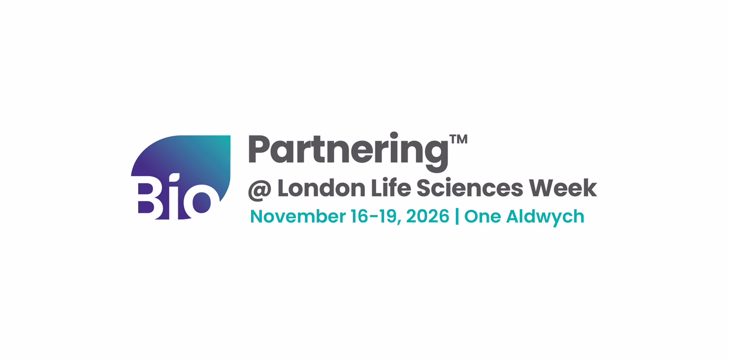 An event logo that reads Bio Partnering @ London Life Sciences Week November 16-19 2026 at One Aldwych