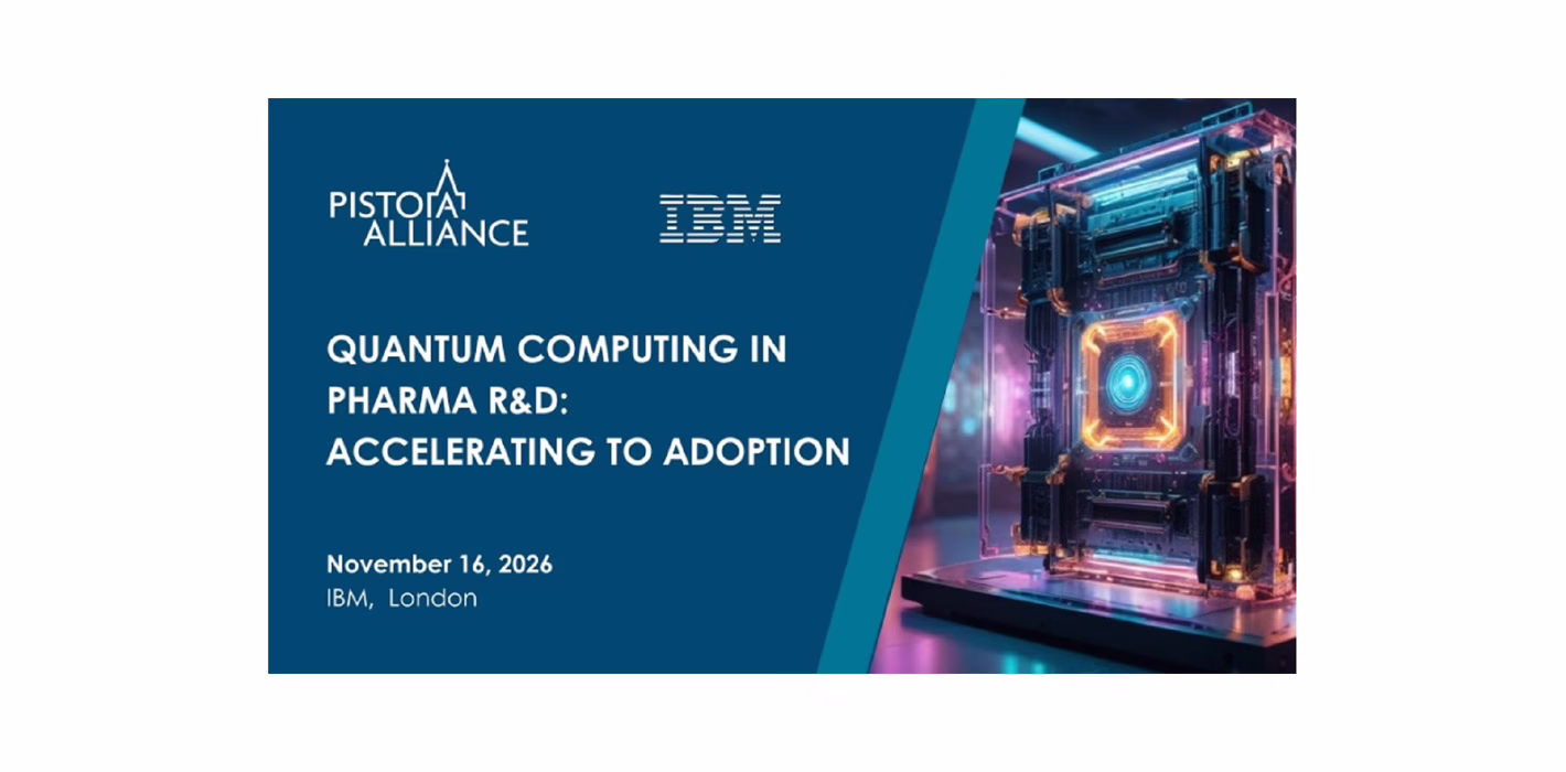 An event promotional image that reads Quantum Computing in pharma R&D: Accelerating to adoption. November 16, 2026 IBM London.