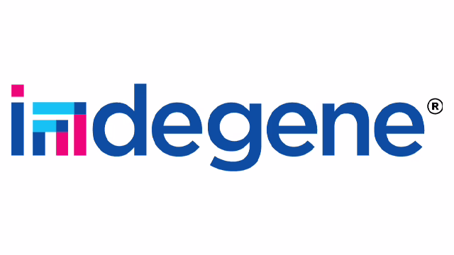 A text logo in blue and pink font that reads Indigene.
