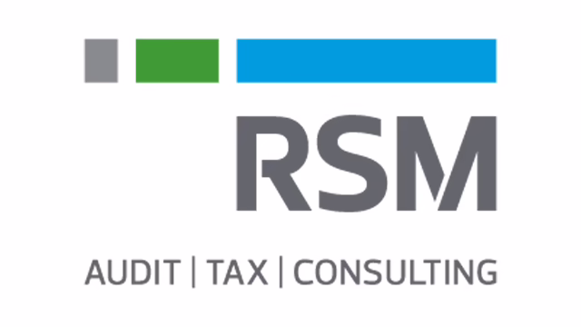 A company logo with three rectangles in blue, grey and green above text that reads RSM Audit, Tax Consulting, on a whiite background.